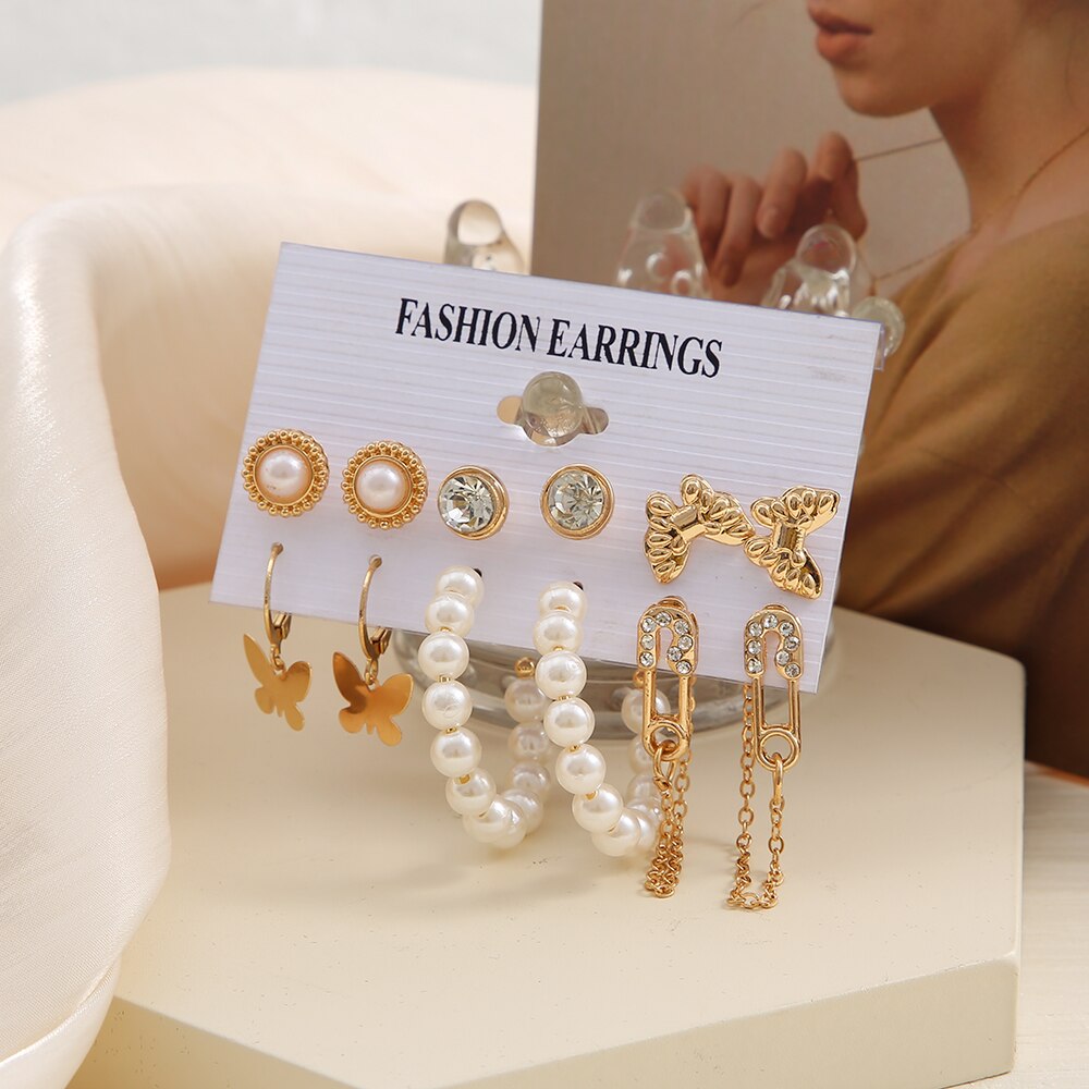 6 Pairs Safety Pin Drop Earrings Fashion Women Summer Party Jewelry Girls Gifts