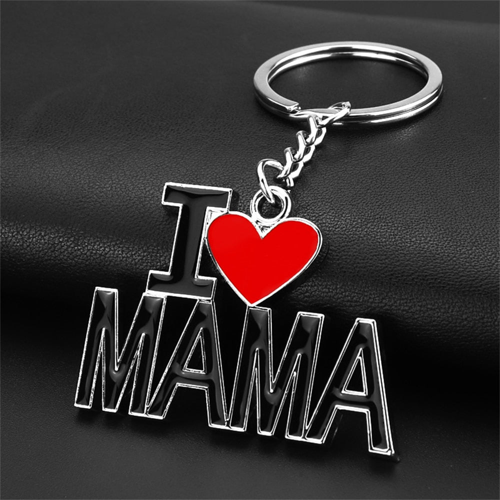 I Love Mama Papa Letters Metal Keychains Charms Mothers Fathers Day Gift Key
