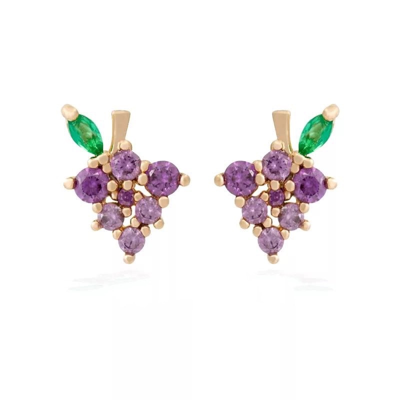 Grape Rhinestone Fruit Stud Earrings Cartoon Ear Pendants Accessories Women
