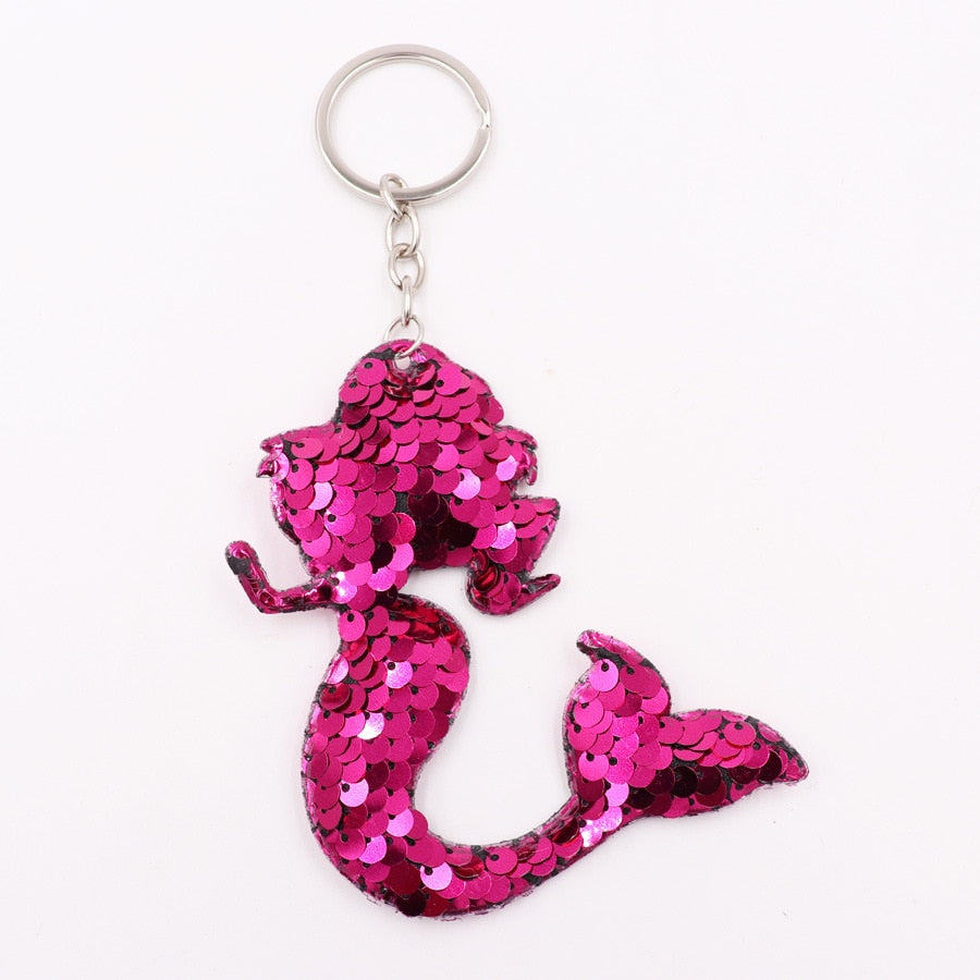Hot Pink Mermaid Sequin Keychain Sparkling Love Keyring Women Shoulder Bag
