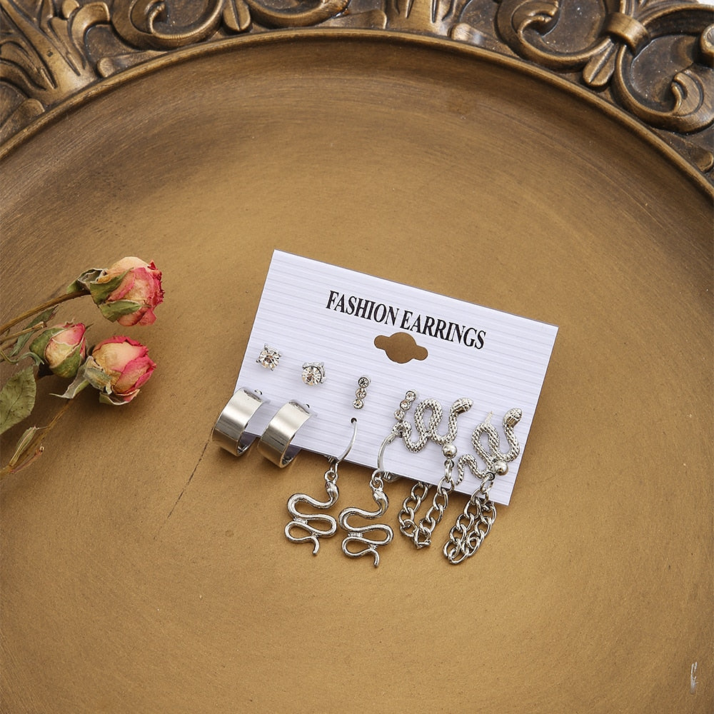 6 Pairs Set Snake Pattern Drop Earrings Fashion Women Summer Party Jewelry Girls