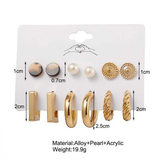 6Pairs Small Stud and Hoop Earrings Fashion Women Summer Party Jewelry Girls