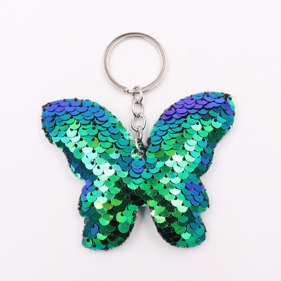 Holographic Green Butterfly Sequin Keychain Sparkling Love Keyring Women