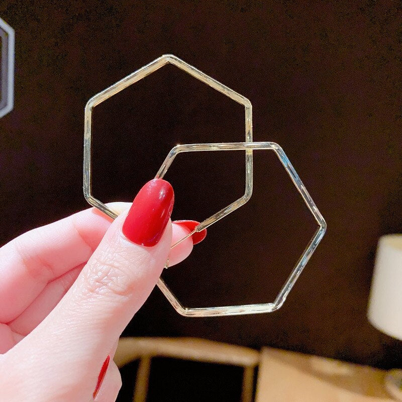 Hexagon Hoop Lady Cute Earrings for Women Jewelry Girls Earrings