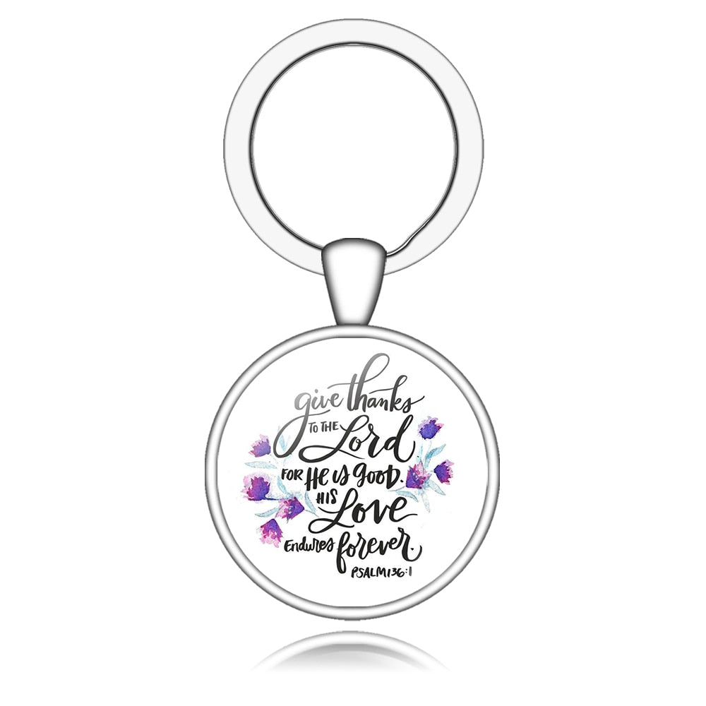 Give Thanks To The Lord Bible Verse Quote Keychain Gift Cute Keyring Positive