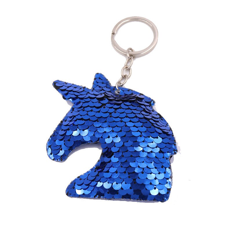 Blue Unicorn Sequin Keychain Sparkling Love Keyring Women Shoulder Bag Mobile