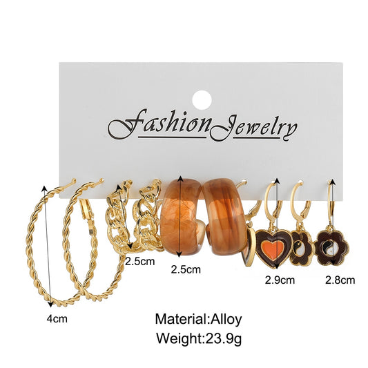 5pairs Drop Heart Chain Hoop Earrings Fashion Women Summer Party Jewelry Girls