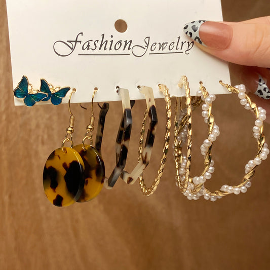 5Pairs Animal Pattern Mixed Earrings Fashion Women Summer Party Jewelry Girls