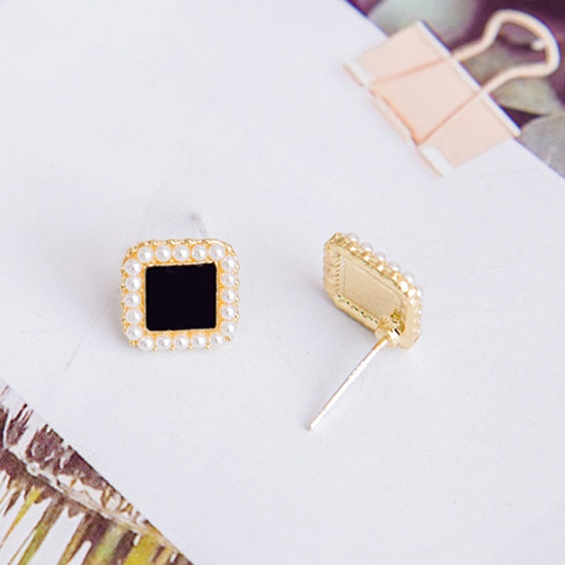 Women Geometric Square Earrings Pearl Simple Fashion Jewelry Acessories