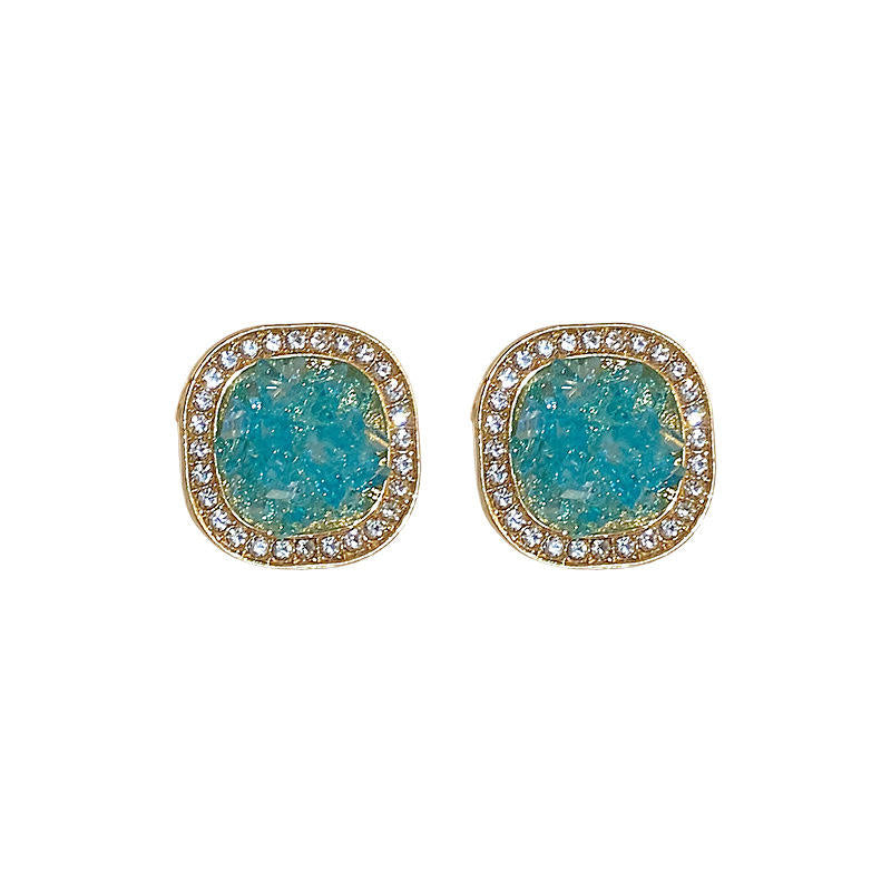 Rhinestone Decor Geometric Design Stud Earrings for Women Girls Ear Studs