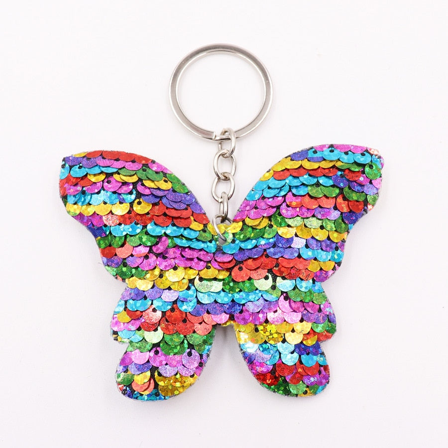 Colorful Butterfly Sequin Keychain Sparkling Love Keyring Women Shoulder Bag