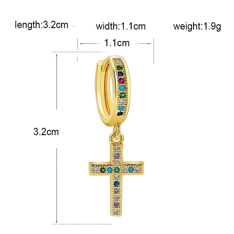 1pc Colorful Rhinestone Cross Cartilage Earring Ear Piercing For Women Girl