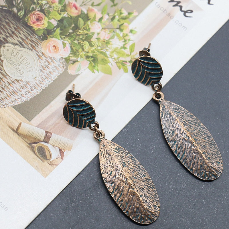 Leaf Texture Pendant Dangling Drop Earrings Female Fashion Earrings Jewelry