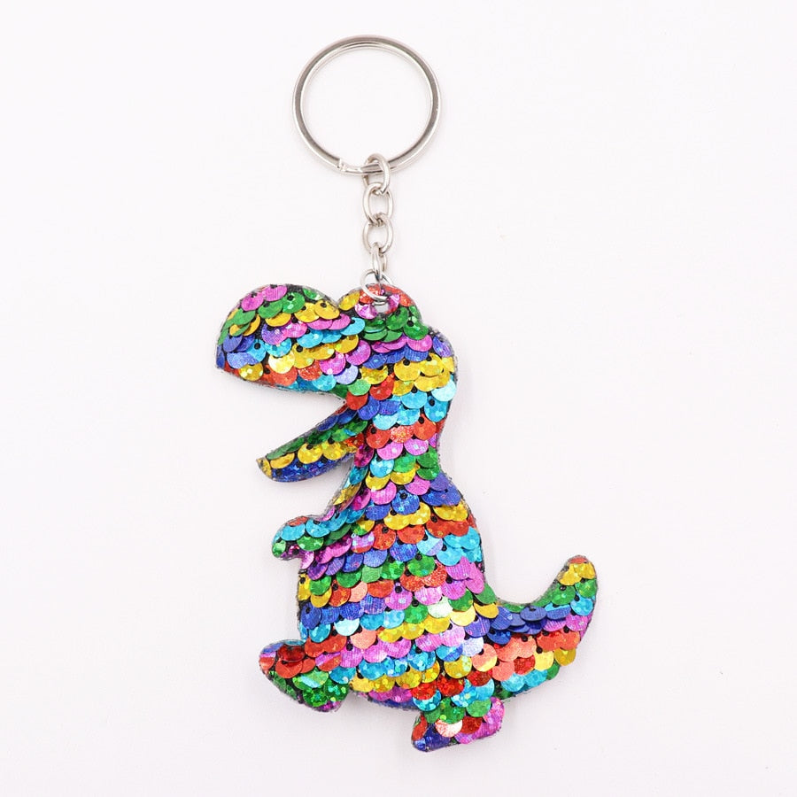 Colorful Dinosaur Sequin Keychain Sparkling Love Keyring Women Shoulder Bag
