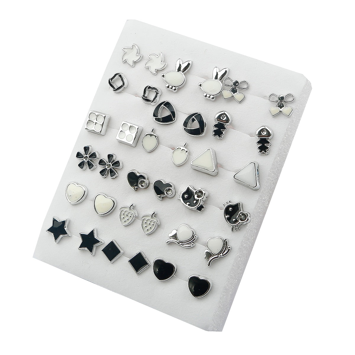 Black Heart Stud Earrings 18 Pairs Set Women Small Girl White Triangle Earring
