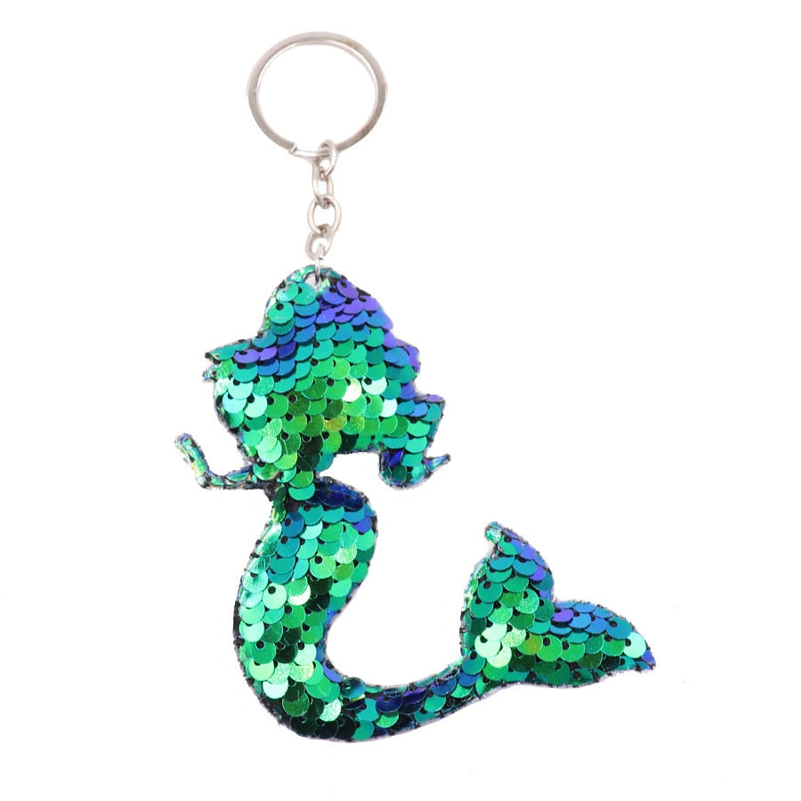 Holographic Green Mermaid Sequin Keychain Sparkling Love Keyring Women Shoulder