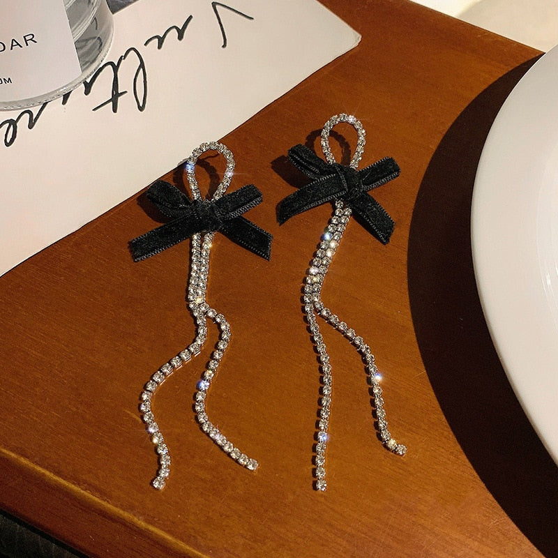 Black Bow Tassel Lady Cute Drop Earrings for Women Jewelry Girls Earrings