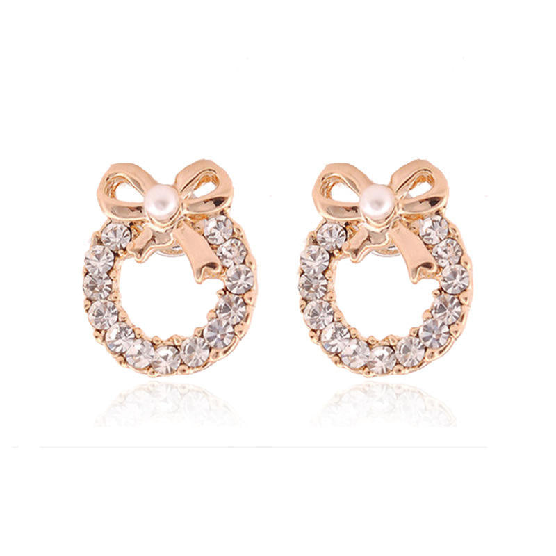 Bow Detail Rhinestone Hoop Earrings 1pair for Women Girls Ear Studs Jewelry Gift