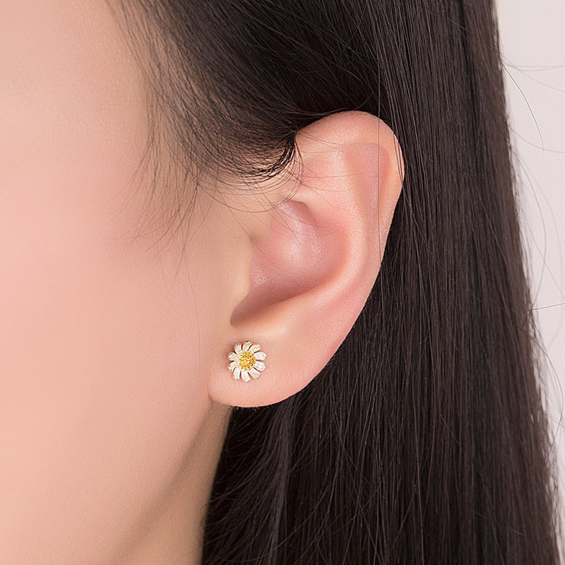 Yellow Detail Flower Earring Studs Ear Earrings Jewelry Accessories Birthday
