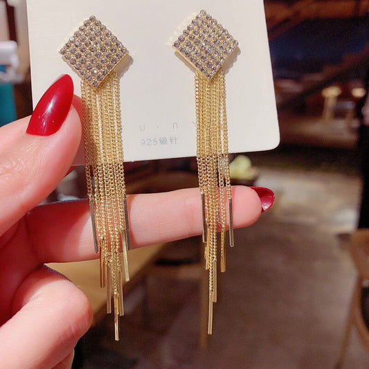 Layered Tassel Geometric Detail Lady Cute Drop Earrings for Women Jewelry Girls