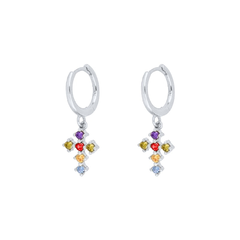 Colorful Crystal Cross Piercing Cartilage Earrings Women Girl Fashion Trendy