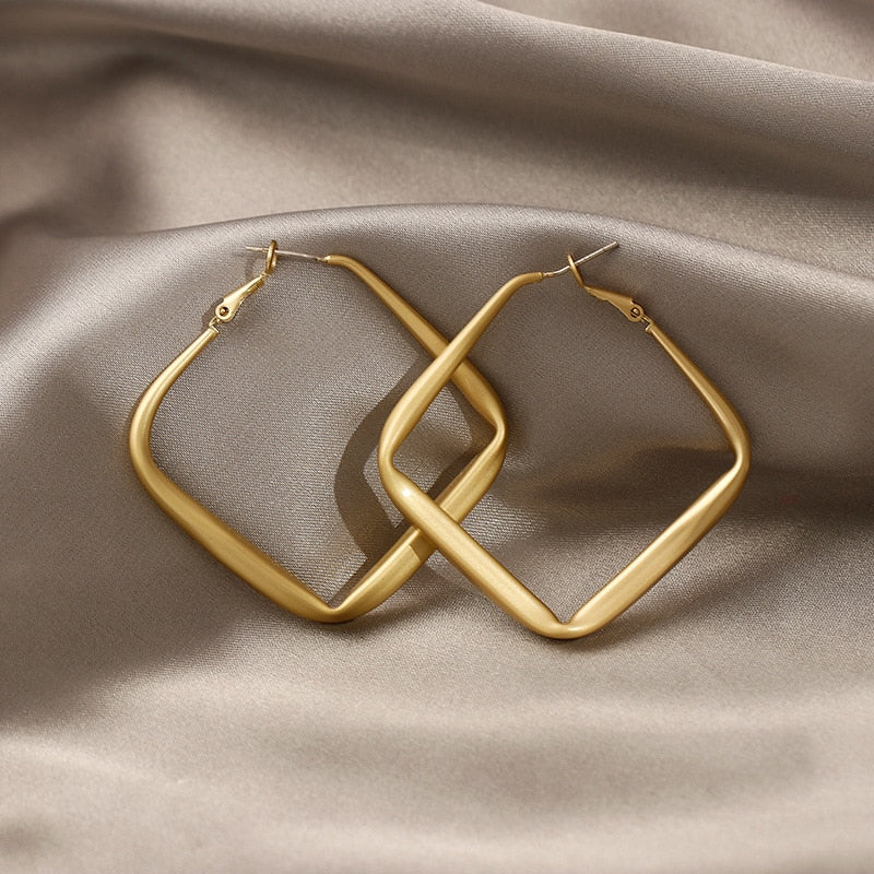 Golden Square Hoop Earrings Luxury Wedding Party Fashion Jewelry Gift