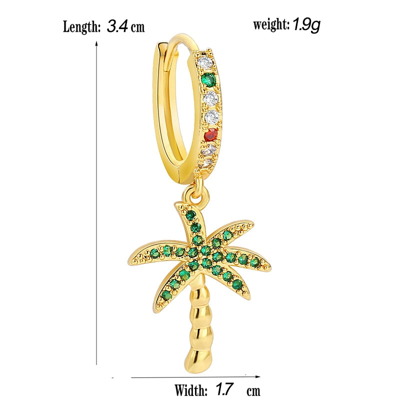 1pc Colorful Rhinestone Palm Tree Cartilage Earring Ear Piercing For Women Girl