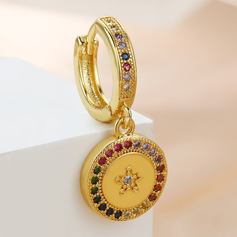 1pc Colorful Rhinestone Disc Cartilage Earring Ear Piercing For Women Girl