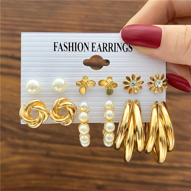 6 Pairs Twisted Stud and Hoop Earrings Fashion Women Summer Party Jewelry Girls