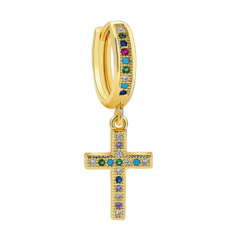 1pc Colorful Rhinestone Cross Cartilage Earring Ear Piercing For Women Girl