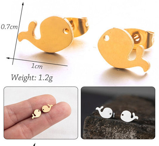 Ocean Sea Whale Stud Earrings Girls Ear Ornaments Stainless Steel Jewlery Gifts