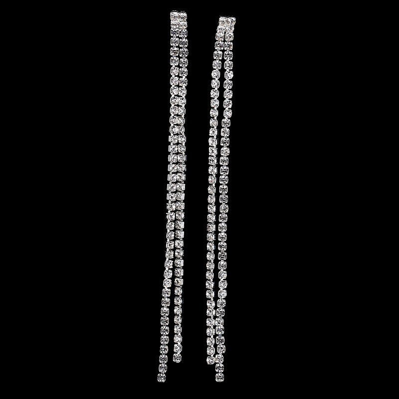 Double Rhinestone Tassel Drop Earrings Women Girl Fashion Trendy Jewelry