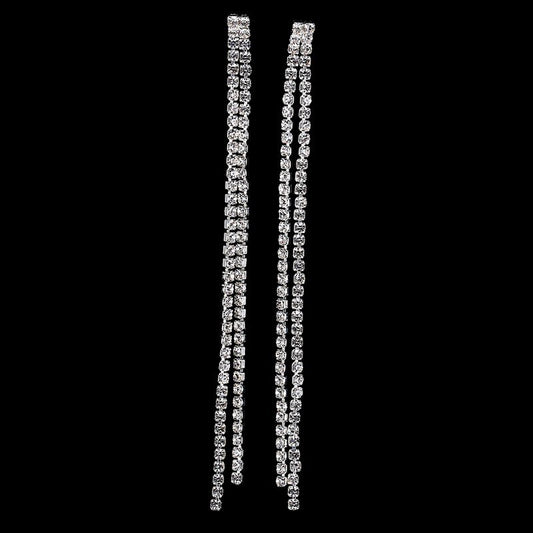 Double Rhinestone Tassel Drop Earrings Women Girl Fashion Trendy Jewelry