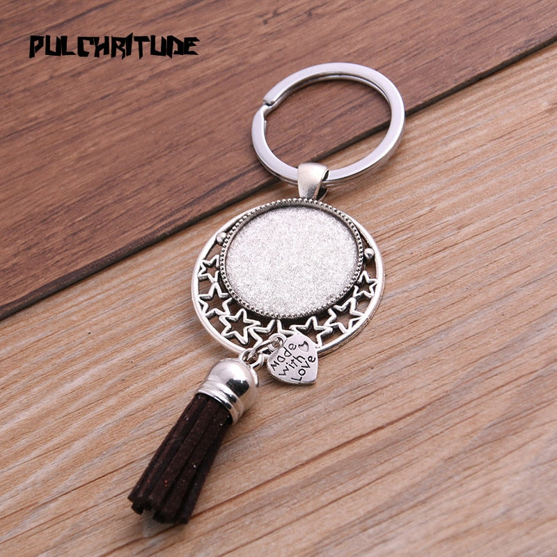 9 Color Tassels Key Rings Chain Filligree Fit Round 25mm Logo Pendant Diy