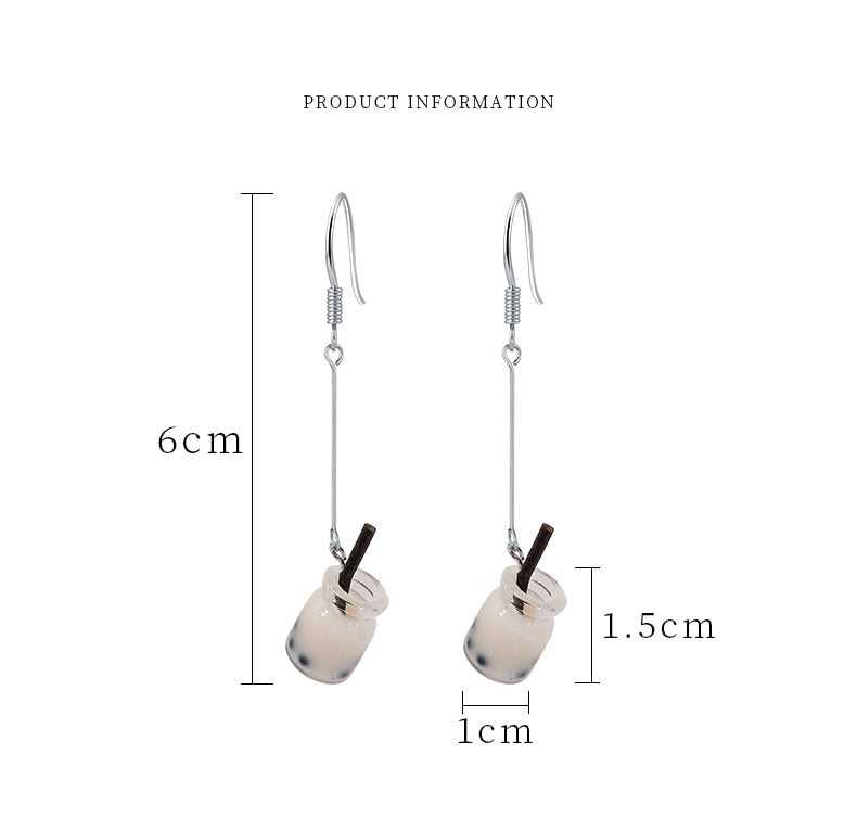 Milk Tea Design Dangle Earrings for Girls Women Birthday Gift Lovely Jewelry