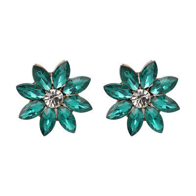 1pair Rhinestone Decor Flower Shaped Stud Earrings for Women Girls Ear Studs