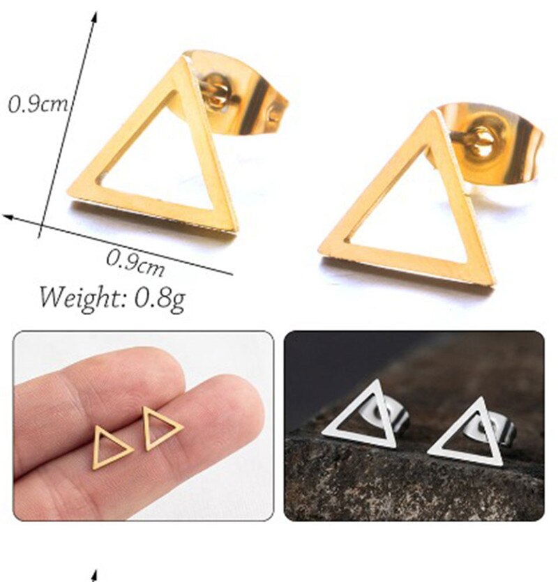 Cute Triangle Small Shape Stud earrings Women Girl Party Stainless Steel Jewelry