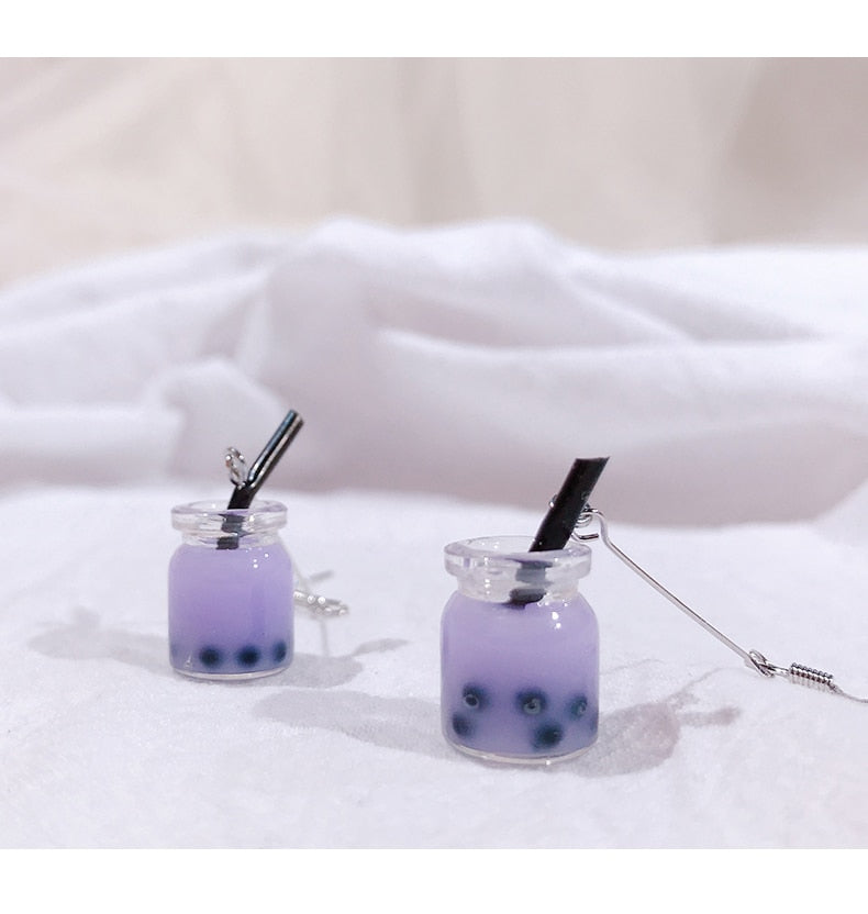 Purple Milk Tea Dangle Earrings for Girls Women Birthday Gift Lovely Jewelry