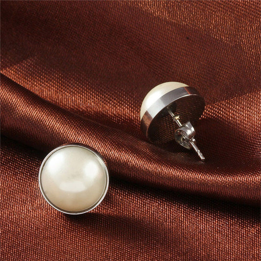Button Imitation Pearl Stud Earring Wedding Party Birthday Gift Jewelry Cute