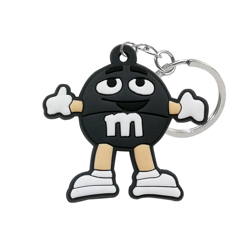 Black M&M PVC Keyring Cute Cartoon Style Keychains Bag Car Pendant Jewelry Gift
