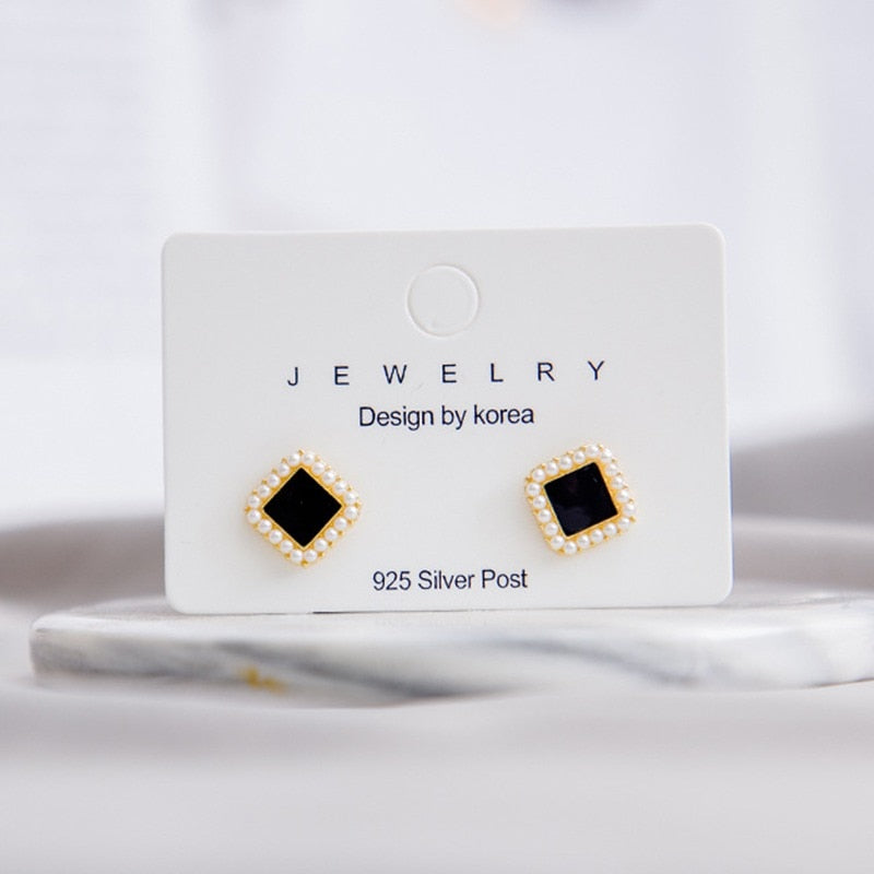 Women Geometric Square Earrings Pearl Simple Fashion Jewelry Acessories