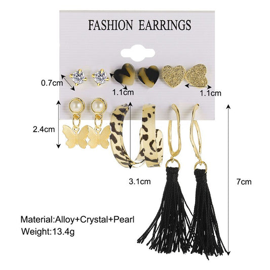 6pairs Black Tassel Drop Earrings Fashion Women Summer Party Jewelry Girls Gifts