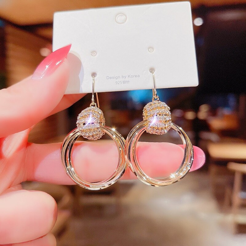 Crystal Rings Lady Cute Dangle Earrings for Women Jewelry Girls Earrings