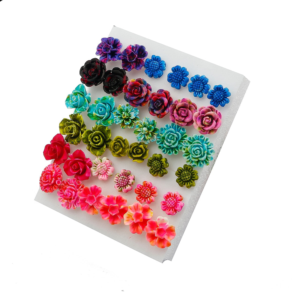 Rose Flower Stud Earrings 18 Pairs Set Women Small Flowers Girl Earring Jewelry