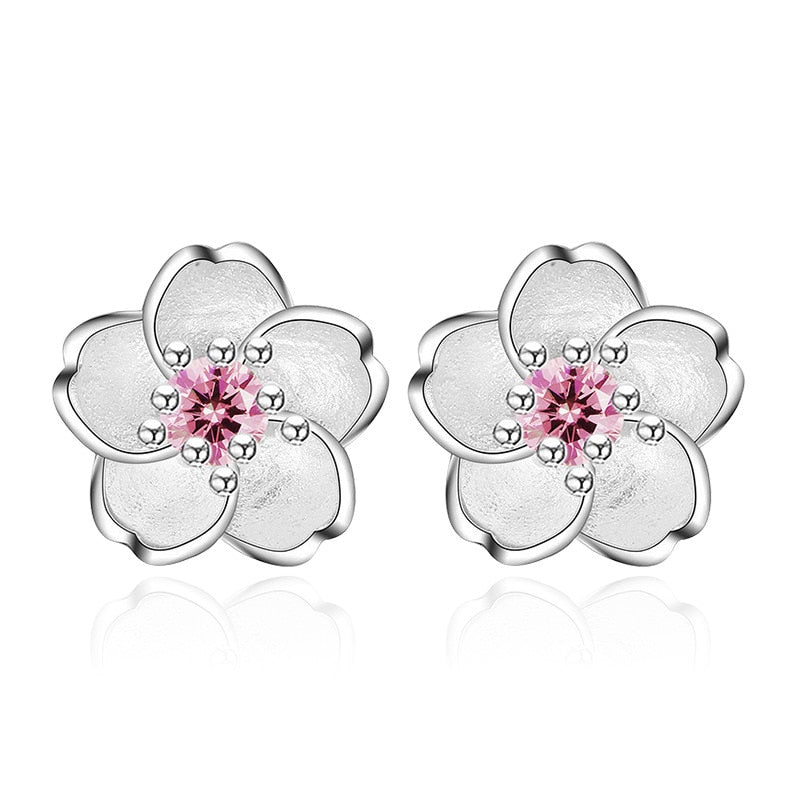 Pink Detail Flower Earring Studs Ear Earrings Jewelry Accessories Birthday Gift