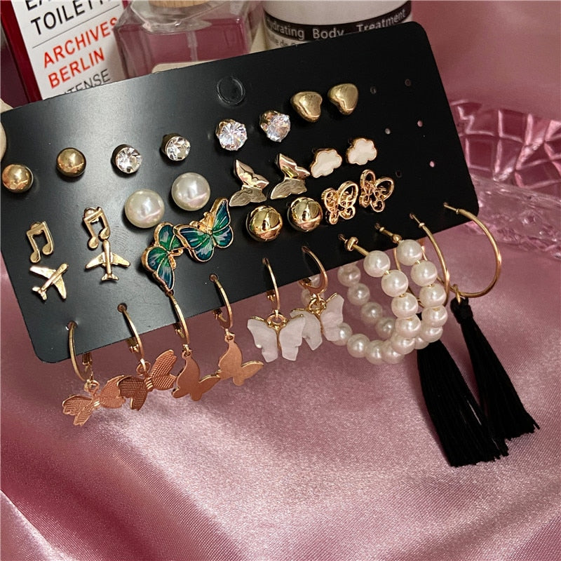 Butterfly Airplane Stud Earrings Women Fashion Summer Gifts Jewelry Earrings Set