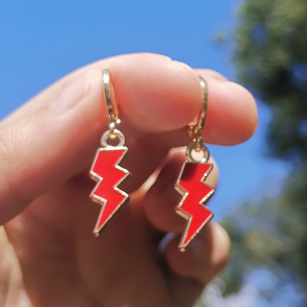 Red Lightning Drop Earrings Women Fashion Creative Art Cute Stylish Jewelry