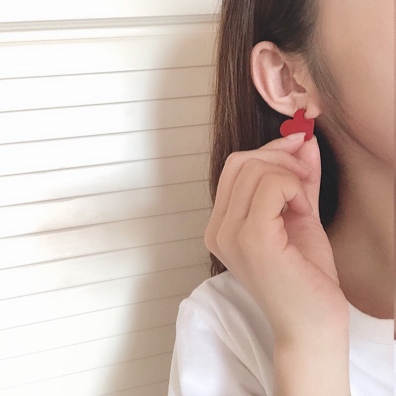 Love Red Heart Lady Cute Stud Earrings for Women Jewelry Girls Earrings
