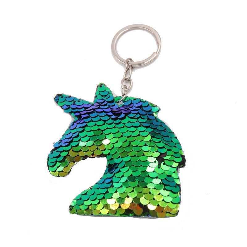 Green Blue Unicorn Horse Sequin Keychain Sparkling Love Keyring Women Shoulder