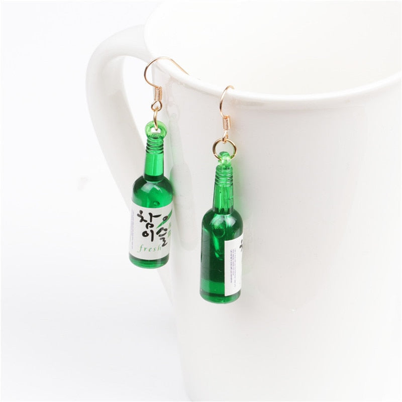 Green Bottle Dangle Earrings for Girls Women Birthday Gift Lovely Jewelry